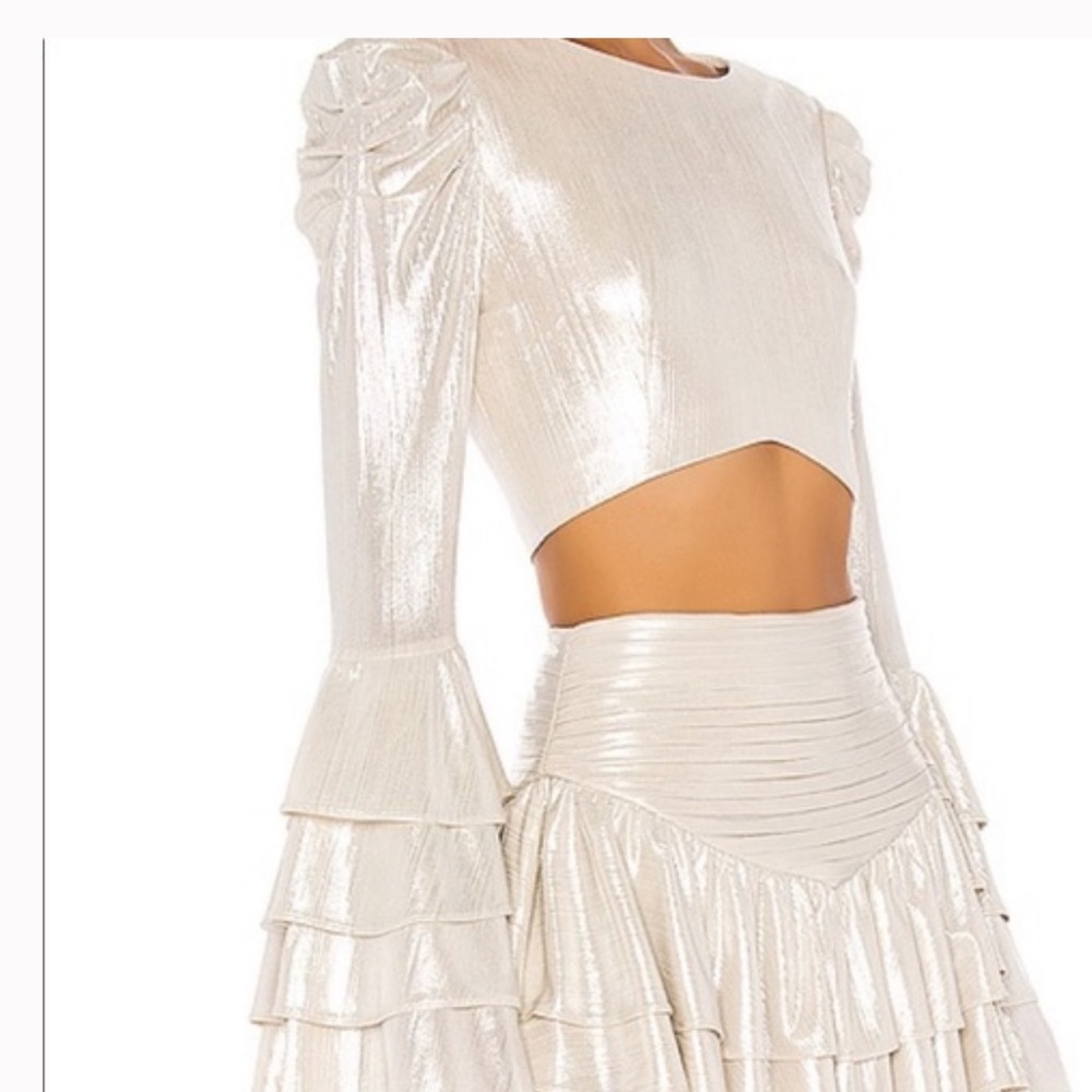 RETROFETE/ Revolve Crop Top XS - Crop Bell Sleeve Shimmer metallic Top. NWT $375 - Picture 7 of 7
